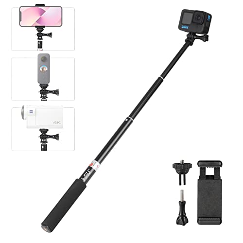 HSU Extendable Selfie Stick, Wasserdichter Handgriff für GoPro Hero 12/11/10/9/8/7/6/5/4, Handheld-Einbeinstativ Kompatibel mit Handys und Anderen Action-Kameras von HSU