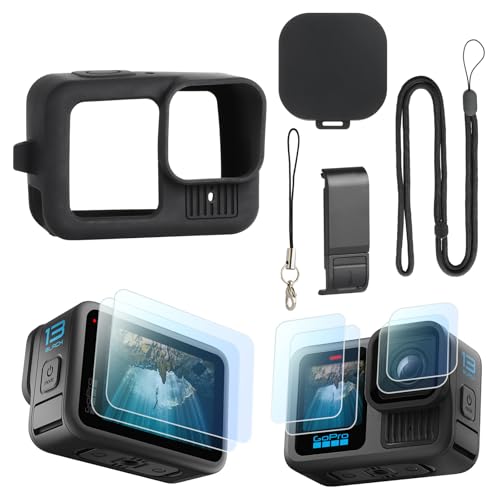 HSU Silikonhülle Gummischutzhülle für Go Pro Hero 13 Schwarz, Displayschutzfolien, Akku Seitenabdeckung, Objektivdeckel, Zubehörset für Hero 13 Schwarz von HSU