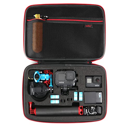 HSU Tasche für GoPro, Tragetasche kompatibel mit Hero 12/11/10/9/8/7, Apeman, Crosstour Schutztasche für Kamera und Zubehör (Rot,Schwarz) von HSU