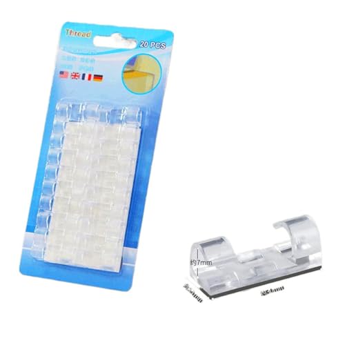 20 Stück Pack Kabelhalter - Outdoor-Kabel-Clips, Selbstklebend, Platzsparend, Universale Kabelmanagement-Haken für Lichterkette und Alltagsgebrauch - Von HSYTEK (Transparent) von HSYTEK