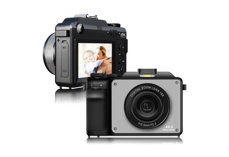 HT Digitalkamera doppelt 48MP, 4K-Video, Kompaktkamera (18x Zoom, Anti-Schüttel 3D-Sound Kompaktkamera) von HT