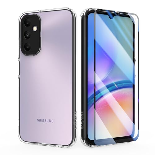 HTDELEC 2 in 1 Hülle für Samsung Galaxy A05s 4G + Schutzfolie,Handyhülle Transparent Dünn TPU Silikon Colored Border Schutzhülle Case Cover - Schwarz von HTDELEC