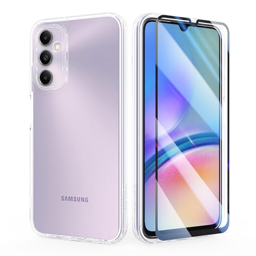HTDELEC 2 in 1 Hülle für Samsung Galaxy A05s 4G + Schutzfolie,Handyhülle Transparent Dünn TPU Silikon Colored Border Schutzhülle Case Cover - Transparent von HTDELEC