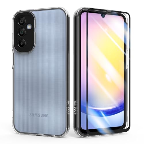 HTDELEC 2 in 1 Hülle für Samsung Galaxy A25 5G + Schutzfolie,Handyhülle Transparent Dünn TPU Silikon Colored Border Schutzhülle Case Cover - Schwarz von HTDELEC