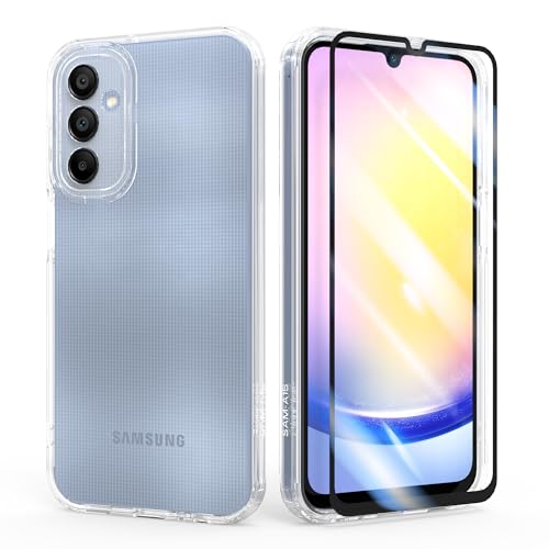 HTDELEC 2 in 1 Hülle für Samsung Galaxy A25 5G + Schutzfolie,Handyhülle Transparent Dünn TPU Silikon Colored Border Schutzhülle Case Cover - Transparent HTDELEC 2 in 1 Hülle für Samsung Galaxy A25 5G + Schutzfolie,Handyhülle Transparent Dünn TPU Silikon Colored Border Schutzhülle Case Cover - Transparent von HTDELEC