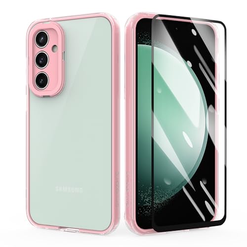 HTDELEC 2 in 1 Hülle für Samsung Galaxy S23 FE 5G + Schutzfolie,Handyhülle Transparent Dünn TPU Silikon Colored Border Schutzhülle Case Cover - Rosa HTDELEC 2 in 1 Hülle für Samsung Galaxy S23 FE 5G + Schutzfolie,Handyhülle Transparent Dünn TPU Silikon Colored Border Schutzhülle Case Cover - Rosa von HTDELEC