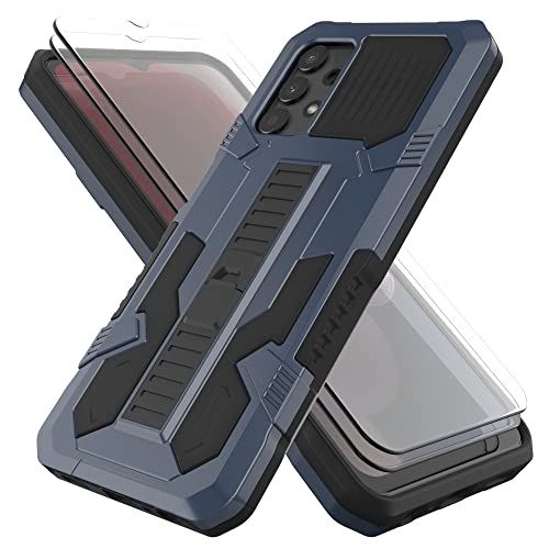 HTDELEC Handyhülle Kompatibel mit Samsung Galaxy A13 4G Hülle und 2 Stück Displayschutz,Bumper Ständer Rüstung Case Cover - Blau von HTDELEC