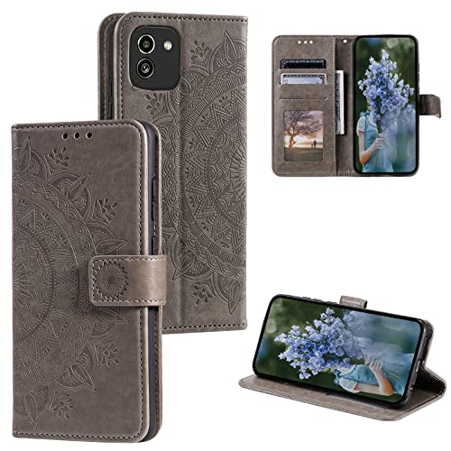 HTDELEC Handyhülle für Samsung Galaxy A03 Hülle,Lederhülle mit Kartensteckplatz und Magnetverschluss Klapphülle Book Case Tasche für Samsung Galaxy A03 - Grau von HTDELEC