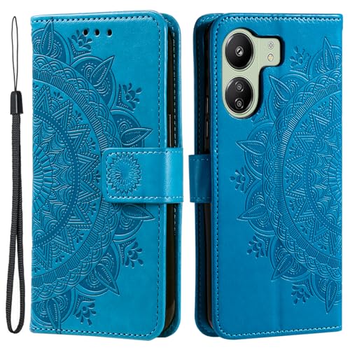 HTDELEC Handyhülle für Xiaomi Redmi 13C 4G Hülle,Premium PU Lederhülle mit Kartensteckplatz und Magnetverschluss Klapphülle Book Case Schutzhülle - Blau von HTDELEC