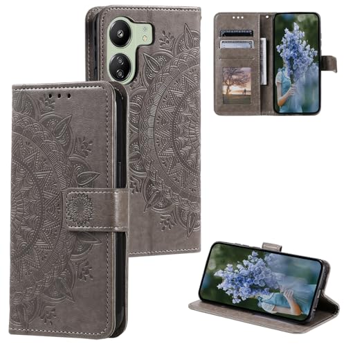 HTDELEC Handyhülle für Xiaomi Redmi 13C 4G Hülle,Premium PU Lederhülle mit Kartensteckplatz und Magnetverschluss Klapphülle Book Case Schutzhülle - Grau von HTDELEC