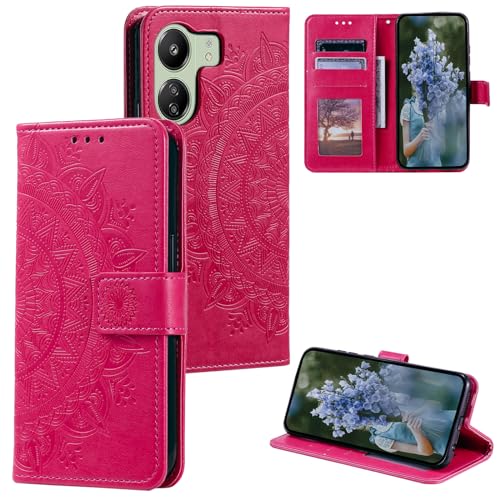 HTDELEC Handyhülle für Xiaomi Redmi 13C 4G Hülle,Premium PU Lederhülle mit Kartensteckplatz und Magnetverschluss Klapphülle Book Case Schutzhülle - Rot von HTDELEC