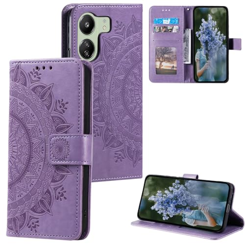 HTDELEC Handyhülle für Xiaomi Redmi 13C 4G (6,74 Zoll) Hülle,Lederhülle mit Kartensteckplatz und Magnetverschluss Klapphülle Book Case Tasche für Xiaomi Redmi 13C 4G - Violett von HTDELEC