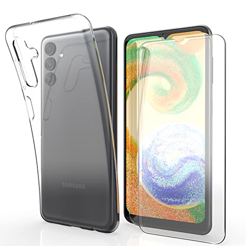 HTDELEC Transparent Hülle für Samsung Galaxy A04s / A13 5G mit 2 Stück Schutzfolie, [Anti-Gelb] Dünn Handyhülle klare weiche TPU Silikon Schutzhülle Tasche Durchsichtige Case Cover von HTDELEC