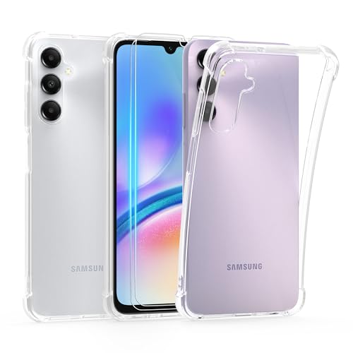 HTDELEC Hülle für Samsung Galaxy A05s 4G mit 2 Stück Schutzfolie Handyhülle,Transparent Stoßfest [Anti-Gelb] Dünn klare weiche TPU Silikon Schutzhülle Tasche Case Cover von HTDELEC