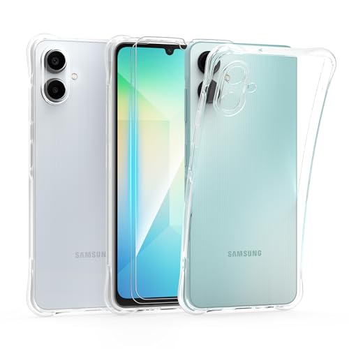 HTDELEC Hülle für Samsung Galaxy A06 4G mit 2 Stück Schutzfolie Handyhülle,Transparent Stoßfest [Anti-Gelb] Dünn klare weiche TPU Silikon Schutzhülle Tasche Case Cover von HTDELEC