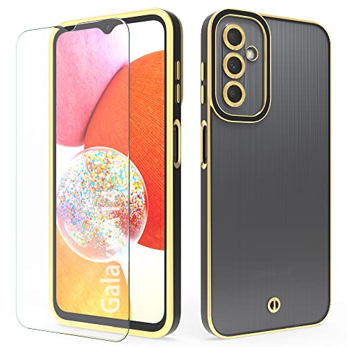 HTDELEC Hülle für Samsung Galaxy A14 4G / 5G + Schutzfolie,Transparent Dünn Handyhülle Galvanisierte TPU Silikon Bumper Schutzhülle Case Cover für Samsung Galaxy A14 4G / 5G - Schwarz von HTDELEC