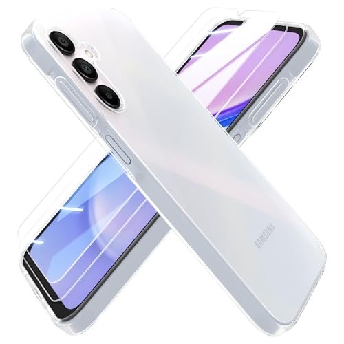 HTDELEC Transparent Hülle für Samsung Galaxy A15 4G / 5G mit 2 Stück Schutzfolie, [Anti-Gelb] Dünn Handyhülle klare weiche TPU Silikon Schutzhülle Tasche Durchsichtige Case Cover von HTDELEC