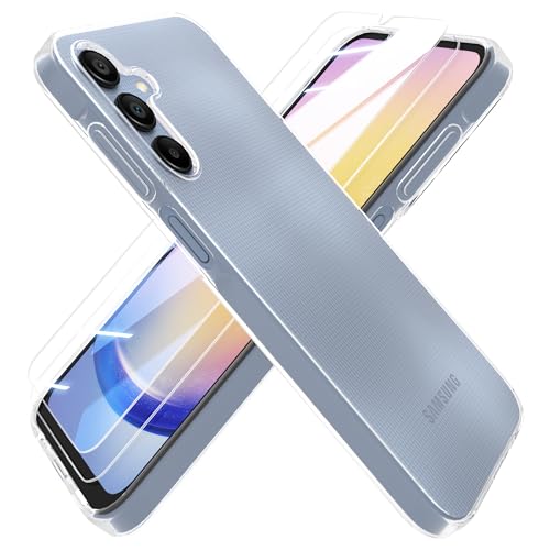 HTDELEC Transparent Hülle für Samsung Galaxy A25 5G mit 2 Stück Schutzfolie, [Anti-Gelb] Dünn Handyhülle klare weiche TPU Silikon Schutzhülle Tasche Durchsichtige Case Cover von HTDELEC