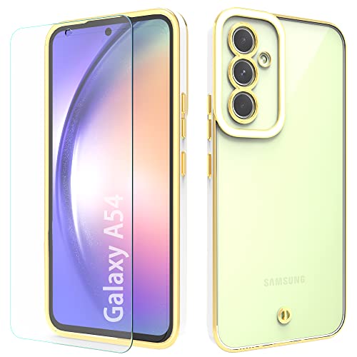 HTDELEC Hülle für Samsung Galaxy A54 5G + Schutzfolie,Transparent Dünn Handyhülle Galvanisierte TPU Silikon Bumper Schutzhülle Case Cover für Samsung Galaxy A54 5G - Weiß von HTDELEC