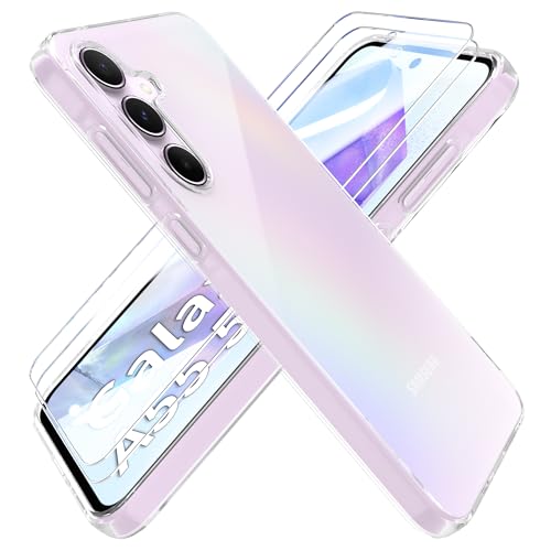 HTDELEC Transparent Hülle für Samsung Galaxy A55 5G mit 2 Stück Schutzfolie, [Anti-Gelb] Dünn Handyhülle klare weiche TPU Silikon Schutzhülle Tasche Durchsichtige Case Cover von HTDELEC