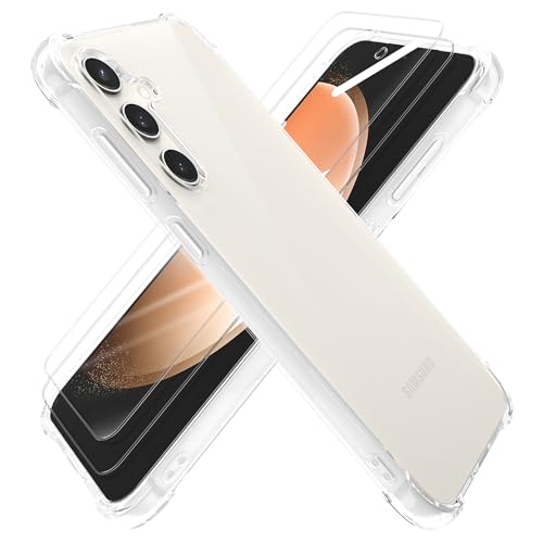 HTDELEC Hülle für Samsung Galaxy S23 FE 5G mit 2 Stück Schutzfolie Handyhülle,Transparent Stoßfest [Anti-Gelb] Dünn klare weiche TPU Silikon Schutzhülle Tasche Case Cover von HTDELEC