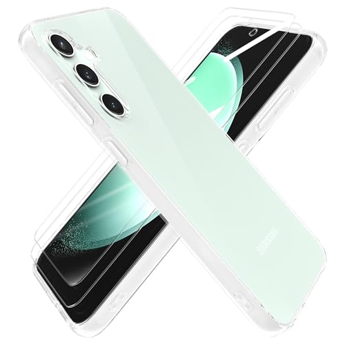 HTDELEC Transparent Hülle für Samsung Galaxy S23 FE 5G mit 2 Stück Schutzfolie, [Anti-Gelb] Dünn Handyhülle klare weiche TPU Silikon Schutzhülle Tasche Durchsichtige Case Cover von HTDELEC