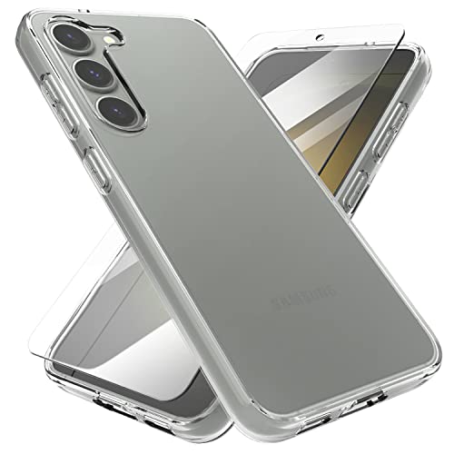 HTDELEC Hülle für Samsung Galaxy S23 Plus 5G + Schutzfolie,Transparent [Anti-Gelb] Dünn Handyhülle klare weiche TPU Silikon Schutzhülle Tasche Case Cover für Samsung Galaxy S23 Plus 5G - Transparent von HTDELEC