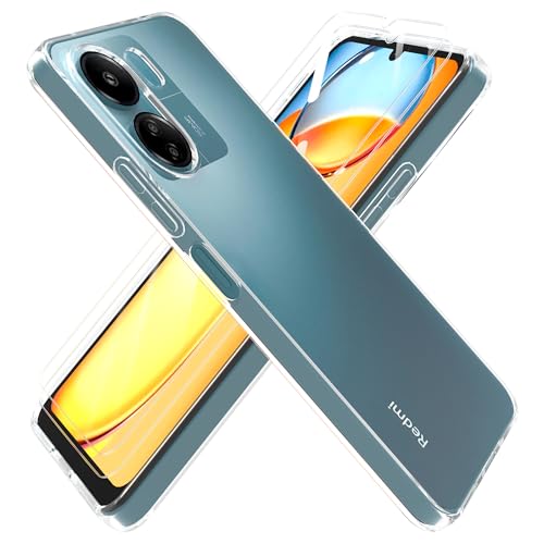HTDELEC Transparent Hülle für Xiaomi Redmi 13C 4G mit 2 Stück Schutzfolie, [Anti-Gelb] Dünn Handyhülle klare weiche TPU Silikon Schutzhülle Tasche Durchsichtige Case Cover von HTDELEC