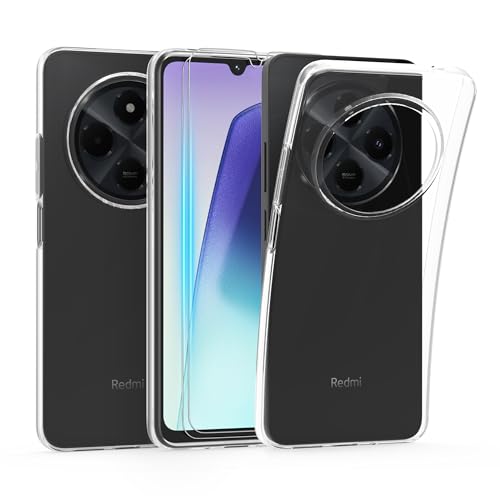 HTDELEC Hülle für Xiaomi Redmi 14C 4G / Redmi A4 5G mit 2 Stück Schutzfolie Handyhülle,Transparent Stoßfest [Anti-Gelb] Dünn klare weiche TPU Silikon Schutzhülle Tasche Case Cover von HTDELEC