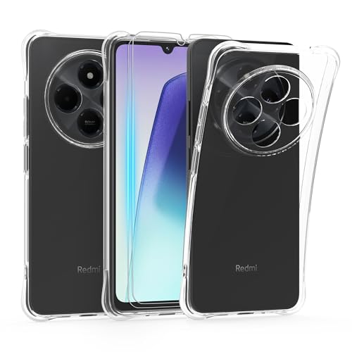 HTDELEC Transparent Hülle für Xiaomi Redmi 14C 4G / Redmi A4 5G mit 2 Stück Schutzfolie, [Anti-Gelb] Dünn Handyhülle klare weiche TPU Silikon Schutzhülle Tasche Durchsichtige Case Cover von HTDELEC