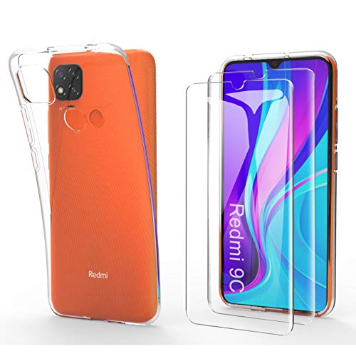 HTDELEC Hülle für Xiaomi Redmi 9c + [2 Stück] Displayschutz,Transparent [Anti-Gelb] Dünn Handyhülle klare weiche TPU Silikon Schutzhülle Tasche Case Cover für Xiaomi Redmi 9c - Transparent von HTDELEC