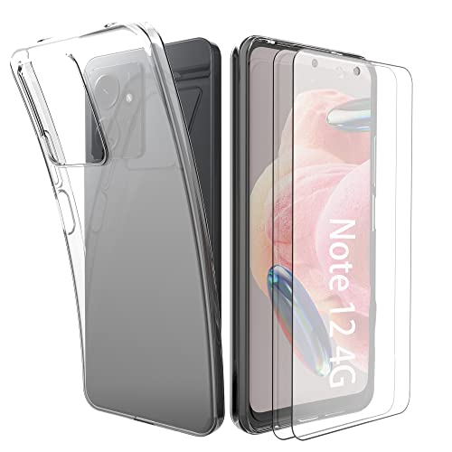 HTDELEC Transparent Hülle für Xiaomi Redmi Note 12 4G mit 2 Stück Schutzfolie, [Anti-Gelb] Dünn Handyhülle klare weiche TPU Silikon Schutzhülle Tasche Durchsichtige Case Cover von HTDELEC