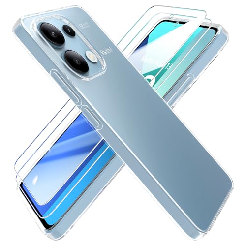 HTDELEC Transparent Hülle für Xiaomi Redmi Note 13 4G mit 2 Stück Schutzfolie, [Anti-Gelb] Dünn Handyhülle klare weiche TPU Silikon Schutzhülle Tasche Durchsichtige Case Cover von HTDELEC