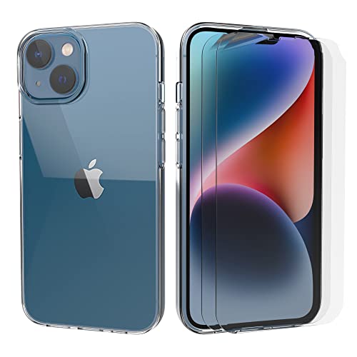 HTDELEC Hülle für iPhone 14 6.1 Zoll + [2 Stück] Schutzfolie,Transparent [Anti-Gelb] Dünn Handyhülle klare weiche TPU Silikon Schutzhülle Tasche Case Cover für iPhone 14 6.1 Zoll - Transparent von HTDELEC