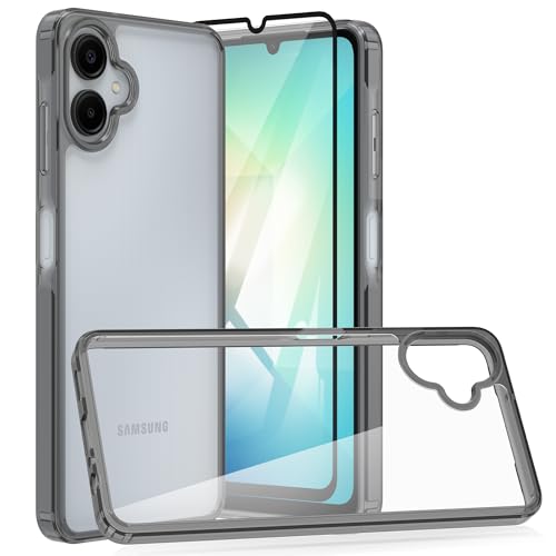 HTDELEC Transparent Hülle für Samsung Galaxy A06 4G 4G + Schutzfolie,Handyhülle Dünn TPU Silikon Colored Border Schutzhülle Case Cover - Schwarz von HTDELEC