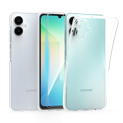 HTDELEC Transparent Hülle für Samsung Galaxy A06 4G mit 2 Stück Schutzfolie, [Anti-Gelb] Dünn Handyhülle klare weiche TPU Silikon Schutzhülle Tasche Durchsichtige Case Cover von HTDELEC