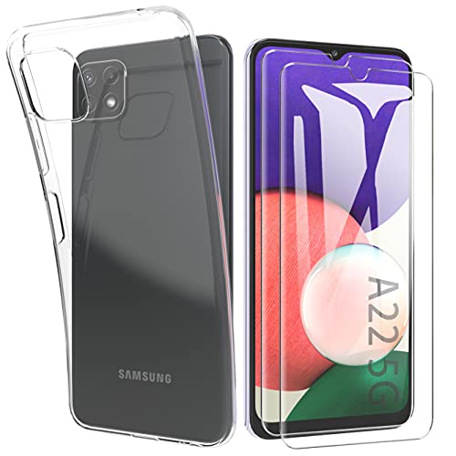 HTDELEC für Samsung Galaxy A22 5G Hülle +[2 Stück] Displayschutz Schutzfolie,Transparent Handyhülle klare weiche TPU Silikon Schutzhülle Tasche für Samsung Galaxy A22 5G - Transparent von HTDELEC