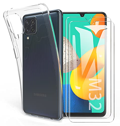 HTDELEC für Samsung Galaxy M22 Hülle +[2 Stück] Displayschutz Schutzfolie,Transparent [Anti-Gelb] Dünn Handyhülle klare weiche TPU Silikon Schutzhülle Tasche für Samsung Galaxy M22/M32 - Transparent von HTDELEC