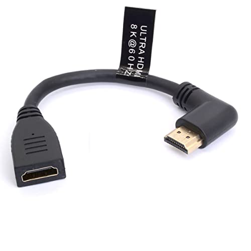 8K HDMI Verlängerungskabel, kurzes HDMI 2.1 Stecker auf Buchse, 90 Grad Winkelkabel, Hochgeschwindigkeits-48 Gbit/s-Extender-Adapter, unterstützt 8K @ 60 Hz, 4K @ 120 Hz (links) von HTGuoji