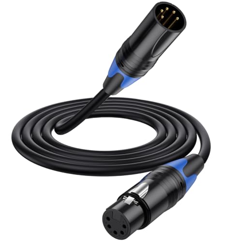 HTGuoji 5-Pin XLR Kabel, DMX512 XLR 5Pin Stecker auf Weibliche Turnaround DMX Bühne Licht Adapter für Verstärker, Lautsprecher, Camcorer, Mischpult, Mikrofon, Vidicon, Mike, Equalizer (1.8 Meter) von HTGuoji