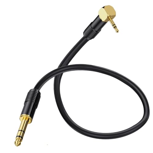 HTGuoji 90Degree 3.5mm zu 6.35mm Audio Kabel, Gold 6.35mm 1/4" Zoll Jack Stecker Stecker TRS Stereo zu 3.5mm 1/8" Stecker TRS Audio Kabel Adapter für Laptop, Heimkino Geräte, Handy (50 cm) von HTGuoji