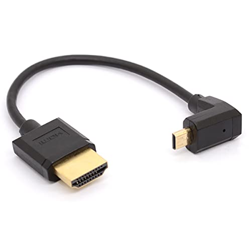 HTGuoji Abgewinkeltes Micro-HDMI-auf-HDMI-Kabel, 90 Grad Winkel, Micro-HDMI-Stecker auf HDMI-Stecker, Adapterstecker für 1080P, 4K, Ultra HD, 3D, Ethernet, 15 cm (unten) von HTGuoji