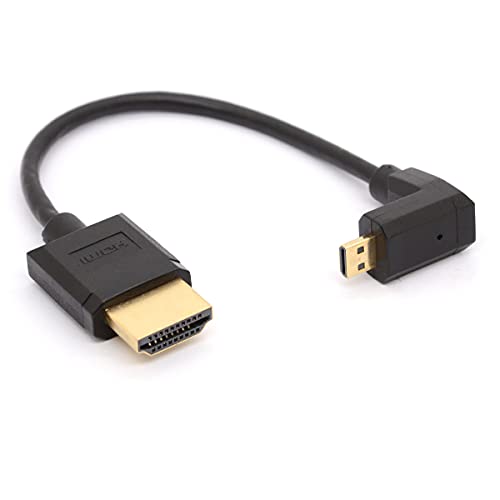 HTGuoji Abgewinkeltes Micro-HDMI-zu-HDMI-Kabel, 90-Grad-Winkel, Micro-HDMI-Stecker auf HDMI-Stecker, Adapter-Anschluss für 1080P, 4K, Ultra HD, 3D, Ethernet (Up) von HTGuoji