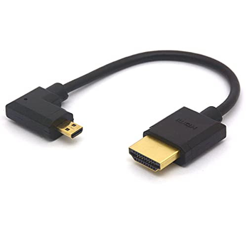 HTGuoji Abgewinkeltes Micro-HDMI-zu-HDMI-Kabel, Micro-HDMI-Stecker auf HDMI-Stecker, Verlängerungskabel, 1080p, 3D, 4K, 60 Hz, Ethernet-Adapter-Anschluss (links) von HTGuoji