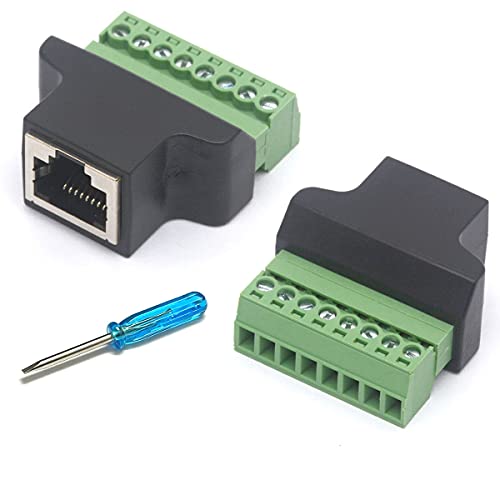 HTGuoji Ethernet-RJ45-Buchse auf 8-polige Schraubklemme, Cat7, Cat6, Cat5, Cat5e, Kabelkonverter, CCTV, digitaler DVR-Netzwerkadapter, In-Line-Koppler (RJ45-Buchse, 2 Stück) von HTGuoji