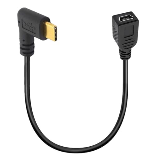 HTGuoji Mini USB auf Typ C Kabel Kordel, Rechts gewinkelt USB 3.1 Typ C Stecker auf Mini 5-Pin B USB-Buchse Adapter für Laptop, MacBook, Kamera, HDD (USB C/TypeC Side) von HTGuoji