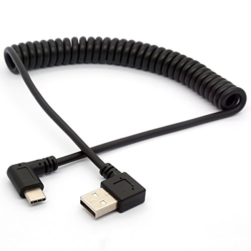 HTGuoji Spiralkabel USB Typ C Kabel, gewinkelt USB C auf USB-A 2.0 Verlängerungskabel 90 Grad USB C Adapter führen (USB links) von HTGuoji
