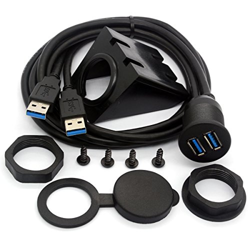 USB 3.0 Flush Mount Kabel, Dual USB Flush Dash Panel Mount Kabel männlich zu weiblich Verlängerung Code für Auto LKW Boot Motorrad Armaturenbrett (1m/3ft) von HTGuoji
