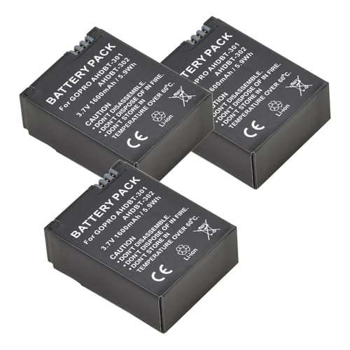 HTHOME 1600 mAh AHDBT-301 302 Akku + LED-USB-Ladegerät Kompatibel mit GoPro Hero3 + Go Pro Hero 3 Hero 3 Black Edition Weiß Silver Edition HD-Kameras(3 Battery) von HTHOME