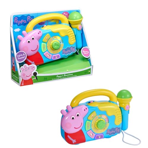 Peppa Pig Boombox | Musik-Spielset Boombox mit Mikrofon | Peppa Wutz Thema Melodie Musikbox mit Kinderreimen | Peppa Pig House On The Hill Toys | Kinder-Musikspielzeug-Set | ab 18 Monaten von HTI